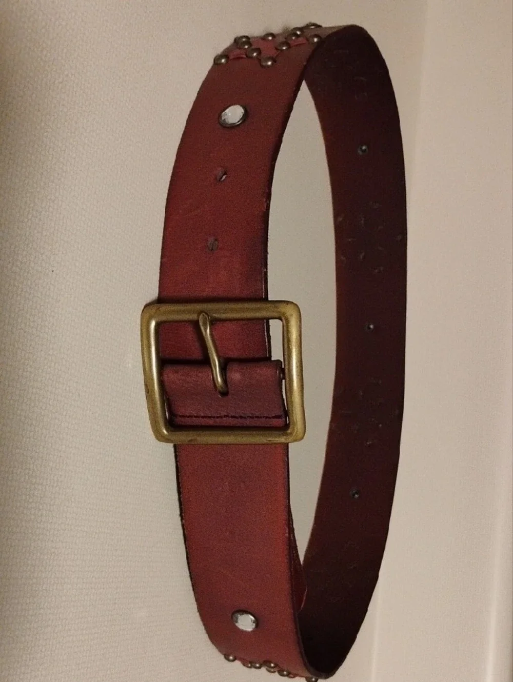 Linea Pelle Embellished Brown Leather Star Stud Belt with Rhinestones